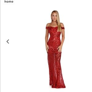 Windsor off shoulder sparkly red dress
